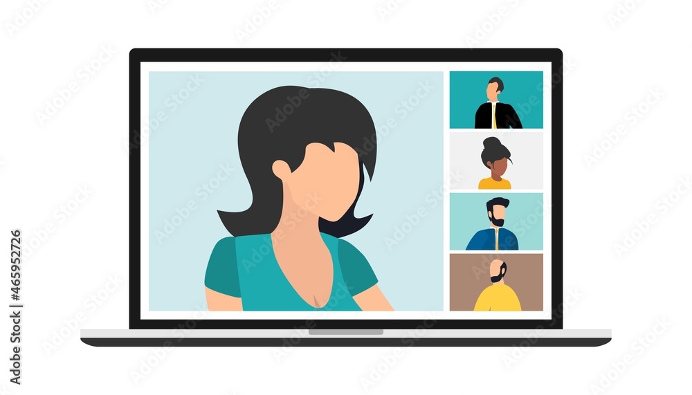 Conference video call, remote project management, quarantine, working from home. Vector. Conference video call, remote project management, quarantine, working from home. Vector.