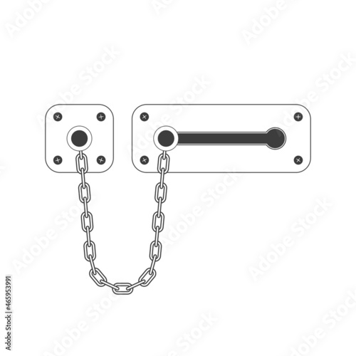 Door security chain isolated on white background. Lock and security padlock protection lock. Vector illustration. EPS 10.