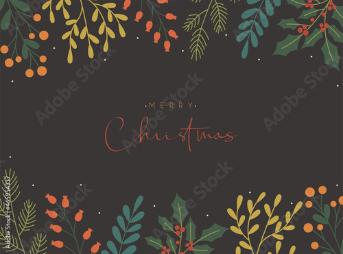 Merry Christmas background with floral foliage decorations