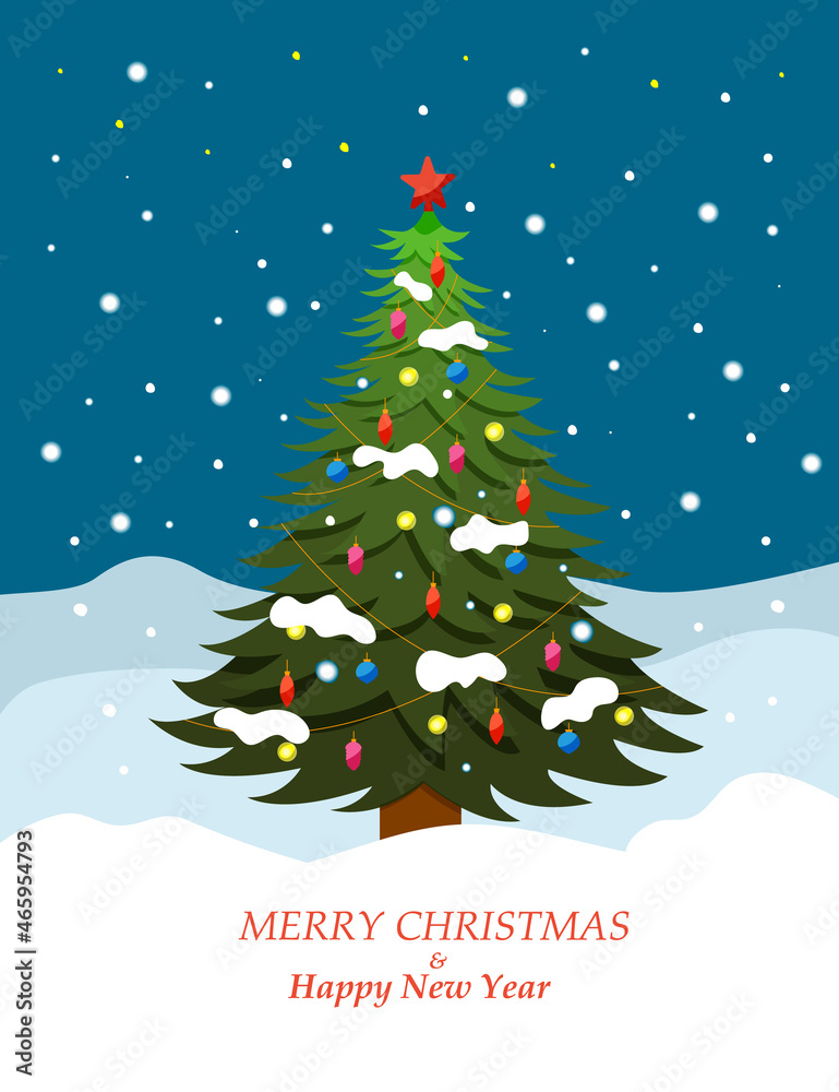 vector illustration of decorated christmas tree winter