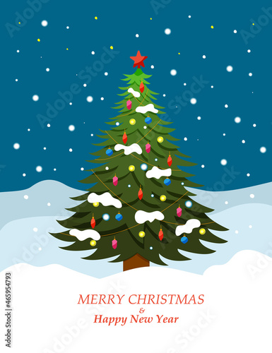 vector illustration of decorated christmas tree winter