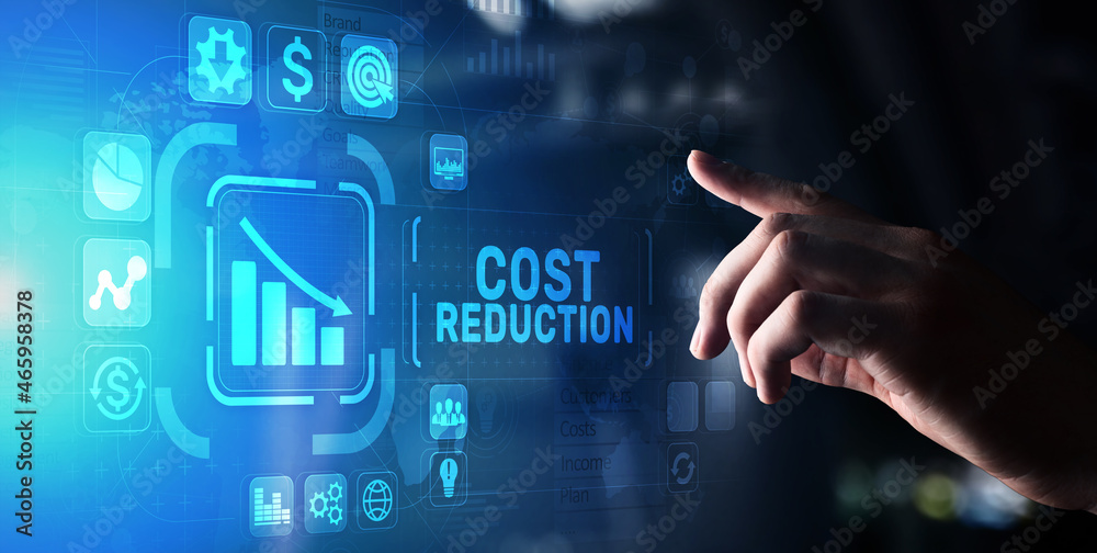 Cost reduction business finance concept on virtual screen. Cost reduction business finance concept on virtual screen.