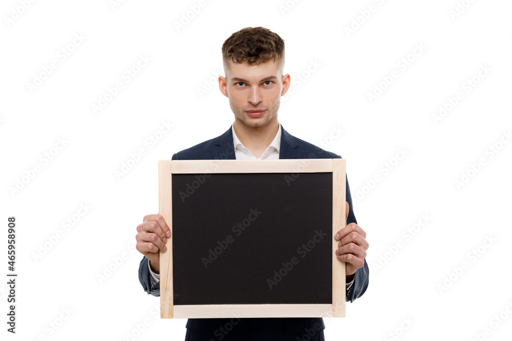 Young businessman is showing the word. Your text here Young businessman is showing the word. Your text here