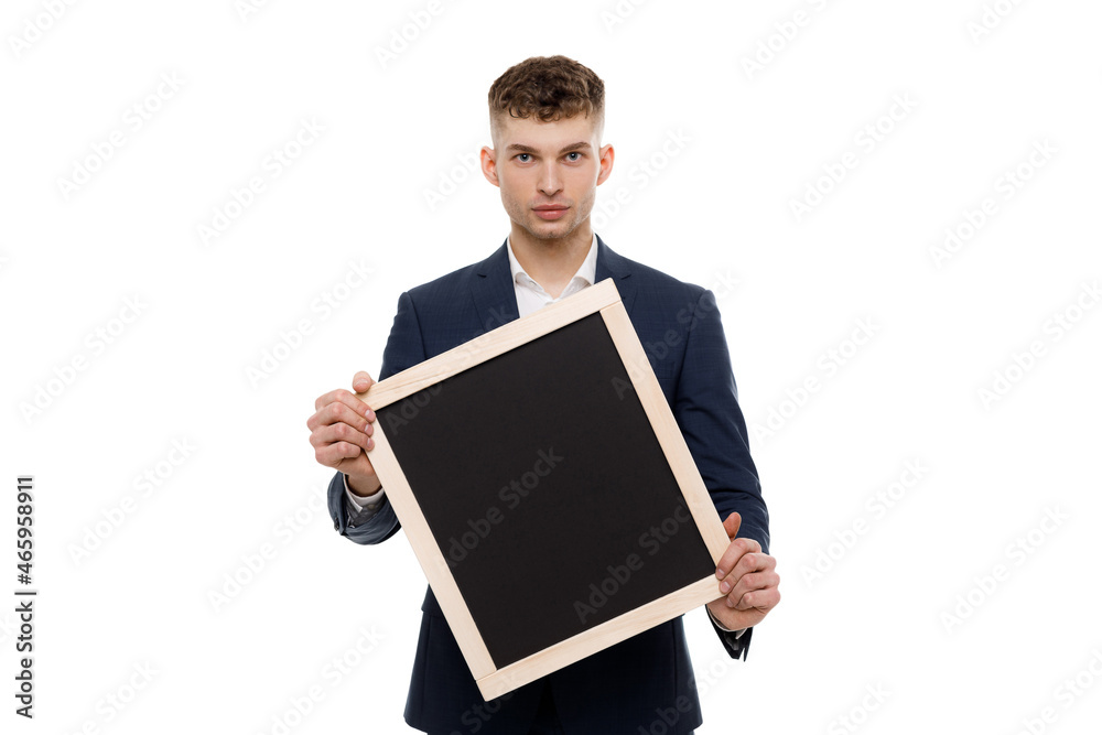 Young businessman is showing the word. Your text here Young businessman is showing the word. Your text here