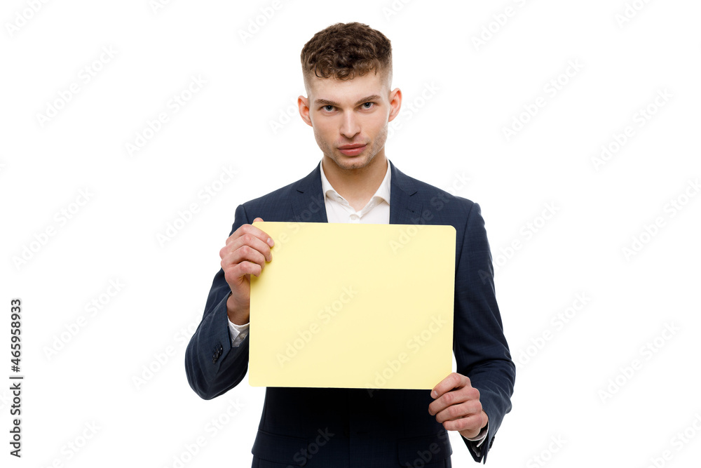 Young businessman is showing the word. Your text here Young businessman is showing the word. Your text here