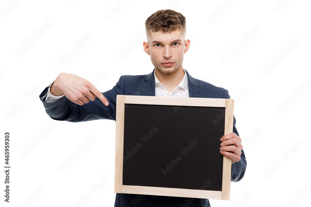 Young businessman is showing the word. Your text here Young businessman is showing the word. Your text here