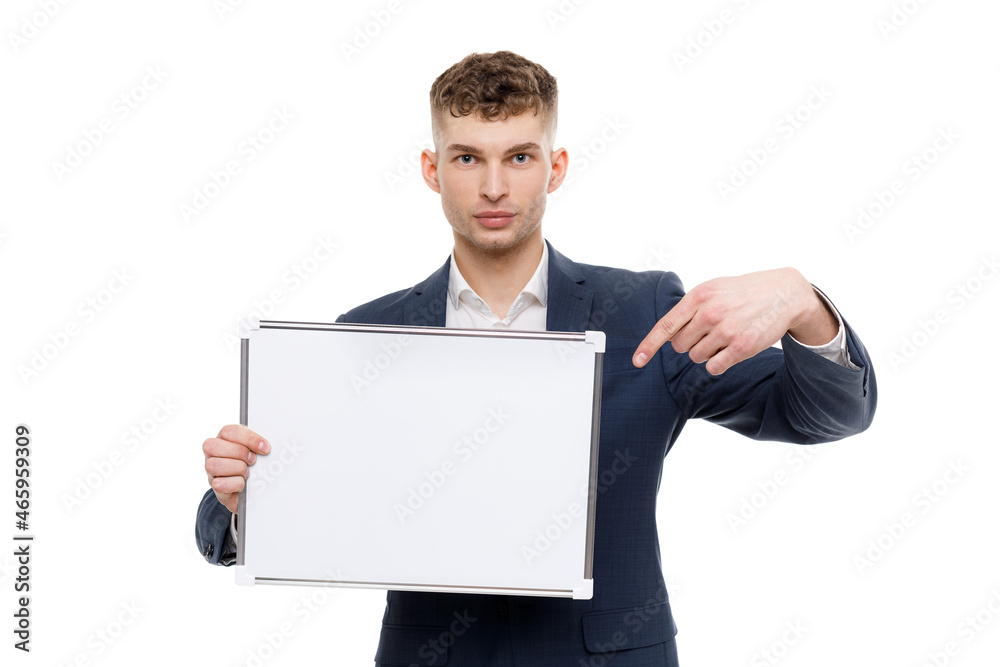 Young businessman is showing the word. Your text here Young businessman is showing the word. Your text here