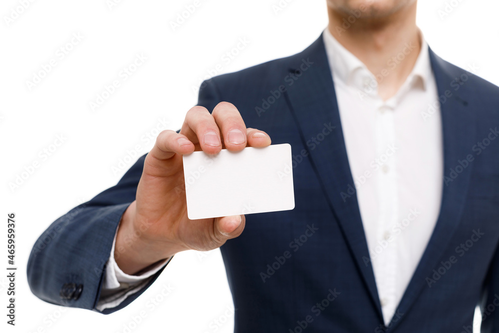 Young businessman is showing the word. Your text here