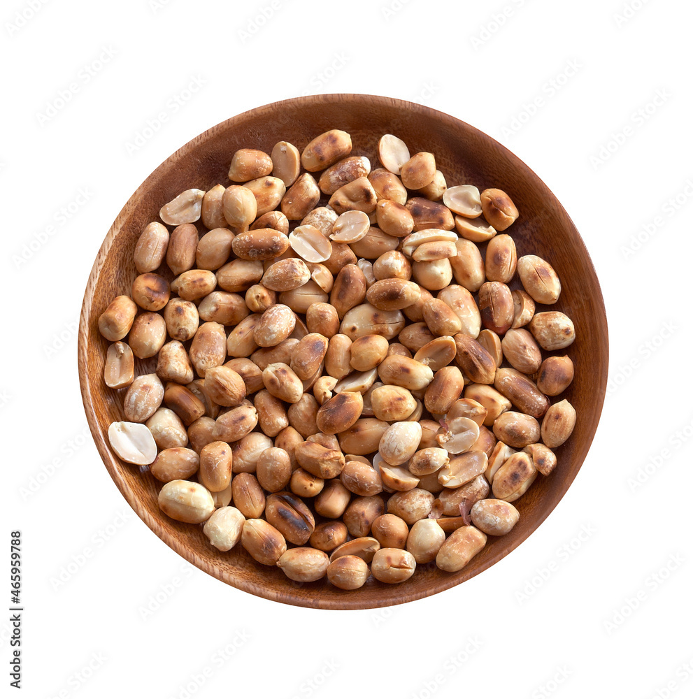 peanuts peeled in wooden dish on white background peanuts peeled in wooden dish on white background
