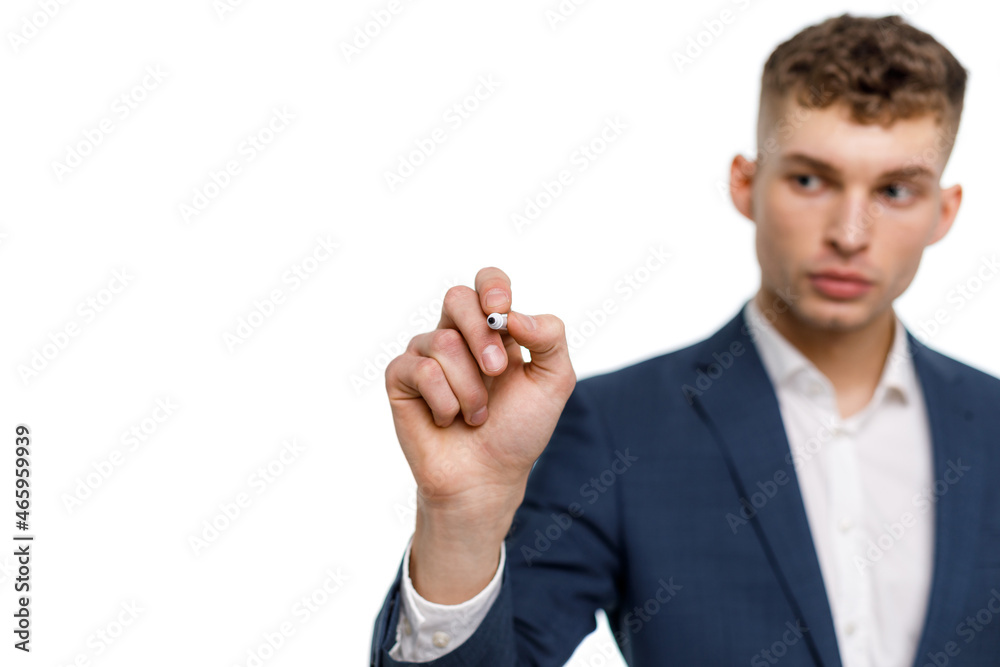 Young businessman is showing the word. Your text here Young businessman is showing the word. Your text here