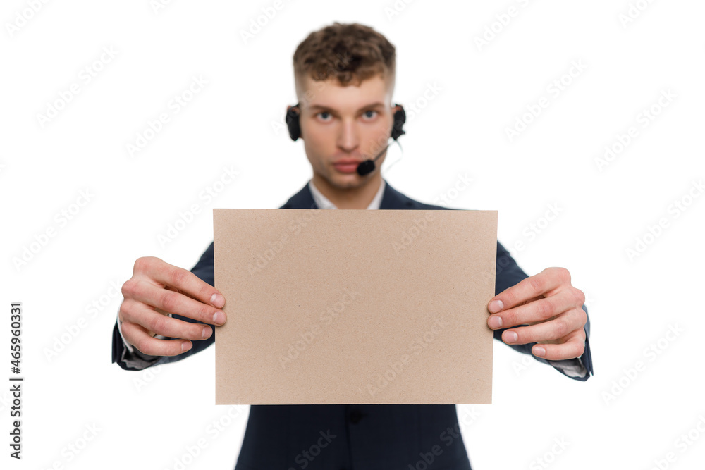 Young businessman is showing the word. Your text here Young businessman is showing the word. Your text here