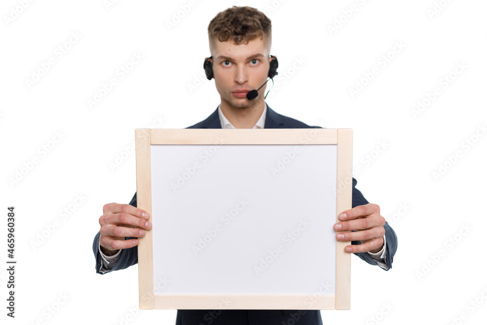 Young businessman is showing the word. Your text here Young businessman is showing the word. Your text here