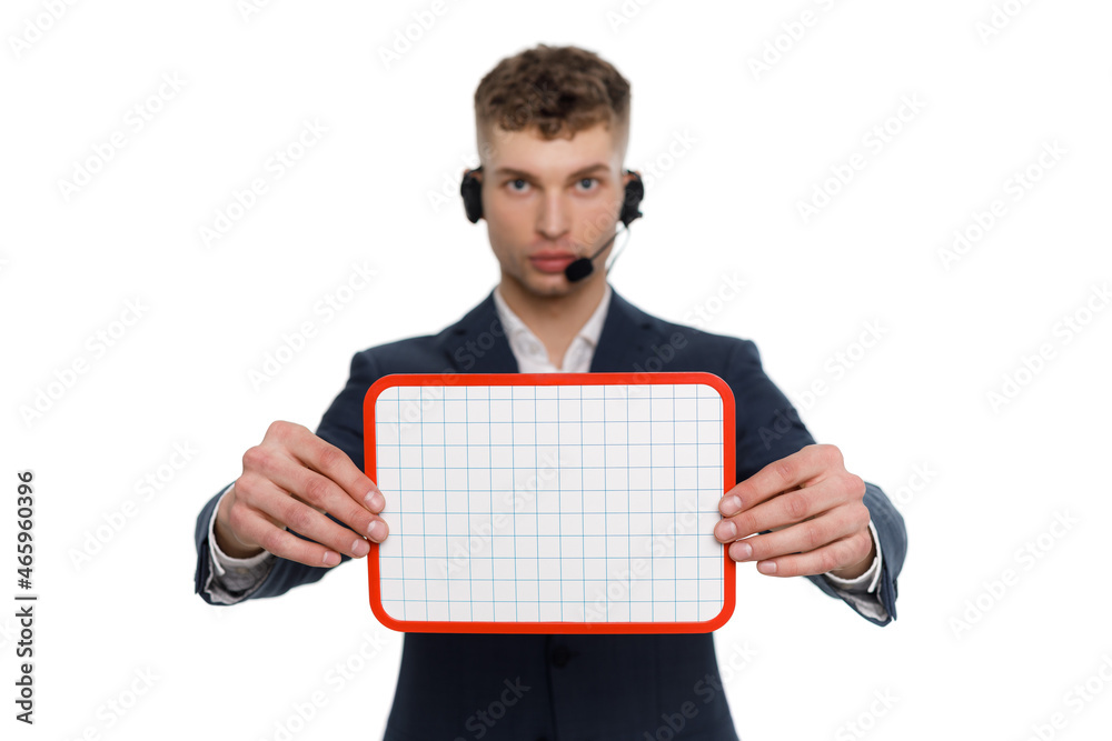 Young businessman is showing the word. Your text here Young businessman is showing the word. Your text here