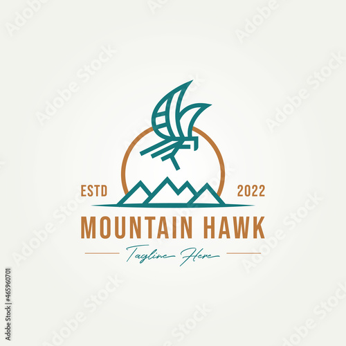 mountain hawk simple line art logo. hawk above mountain logo vector illustration design