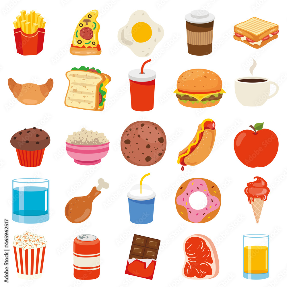 Set Of Various Delicious Foods Set Of Various Delicious Foods