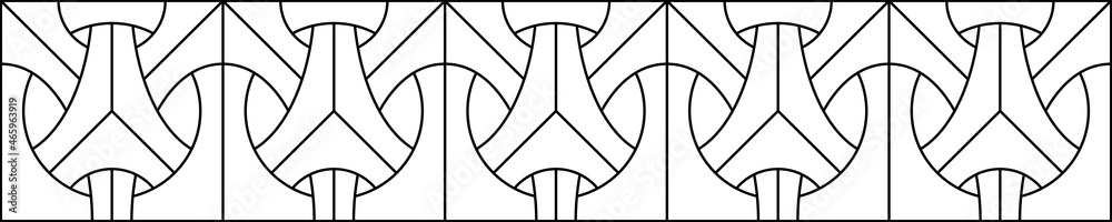 Sketch of a stained glass window. Vector. Optical illusions. Seamless 3D pattern. Interweaving. Abstract stained-glass background. Art Nouveau decor for interior. Template for design. Sketch of a stained glass window. Vector. Optical illusions. Seamless 3D pattern. Interweaving. Abstract stained-glass background. Art Nouveau decor for interior. Template for design.