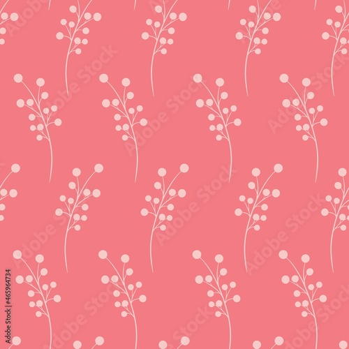 Coral seamless pattern with botanical twigs, vector illustration. Branches background with berries. Template for wallpaper, packaging and fabric.