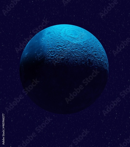 Fototapeta Naklejka Na Ścianę i Meble -  blue moon realistic in the starry sky, 3d render