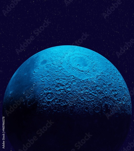blue moon realistic in the starry sky, 3d render