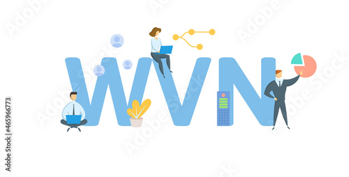 WVN, Withdraw Voucher Note. Concept with keyword, people and icons. Flat vector illustration. Isolated on white.