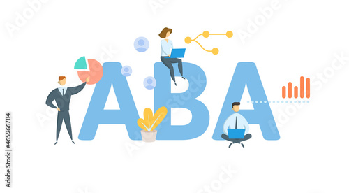 ABA, Accredited Business Accountant. Concept with keyword, people and icons. Flat vector illustration. Isolated on white.
