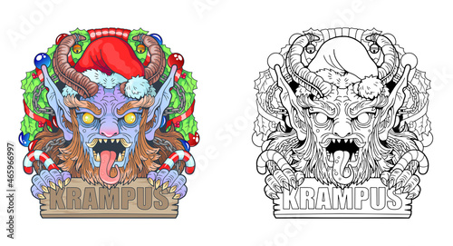 Obraz na plátne scary christmas monster krampus, funny illustration, design