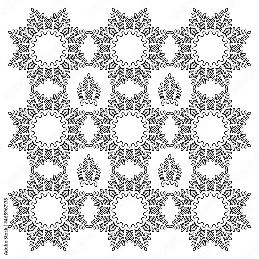 black and white symmetrical pattern. abstract floral ornament. embroidery, coloring, print, template.