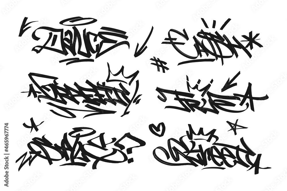 graffiti with letters, bright lettering tags in the style of