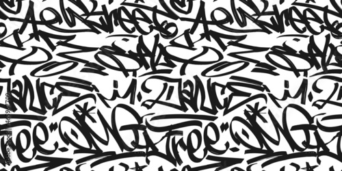 graffiti background with marker letters, bright lettering tags in the style of graffiti street art. Vector illustration seamless pattern