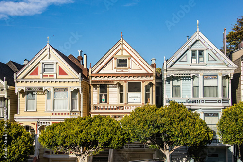 Rows of The famous Painted Ladies, Victorian postcard row homes, San Francisco, California, U. S. A.