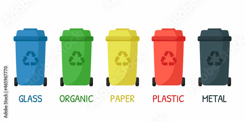 Garbage bins for sorting waste isolated on white background. Vector illustration
