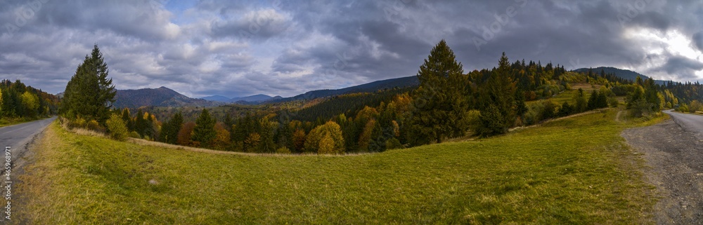 panoramic view, on the autumn landscape in the mountains