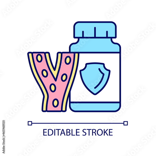 Blood vessels supplements RGB color icon. Vitamins to strengthen blood vessels. Vein issues prevention. Blood circulation improvement. Isolated vector illustration. Simple filled line drawing