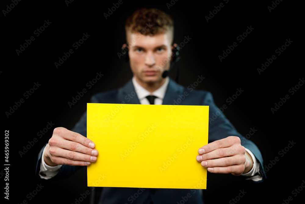Young businessman is showing the word. Your text here Young businessman is showing the word. Your text here