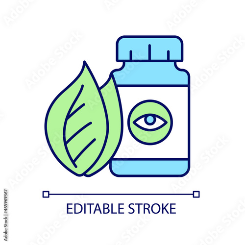 Vision supplements RGB color icon. Eyesight health complementary medication. Macular degeneration and cataracts prevention. Isolated vector illustration. Simple filled line drawing