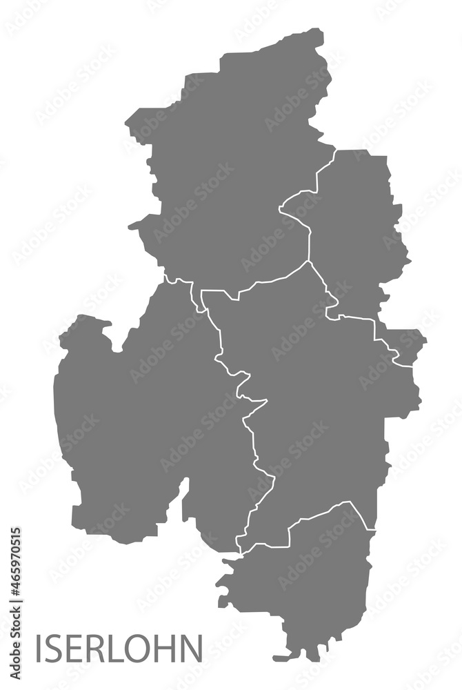 Modern City Map - Iserlohn city of Germany with districts grey DE Modern City Map - Iserlohn city of Germany with districts grey DE