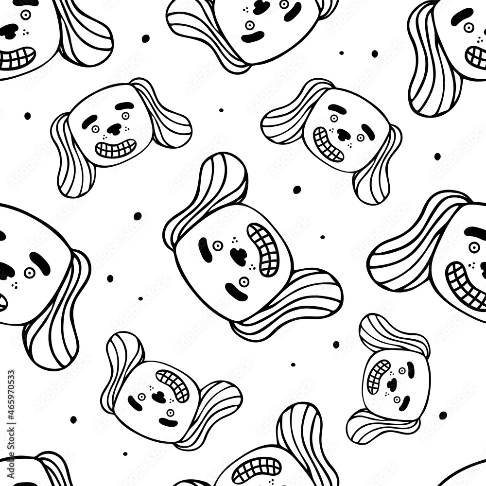 Seamless pattern with dog heads. Vector illustration in doodle style. Seamless pattern with dog heads. Vector illustration in doodle style.