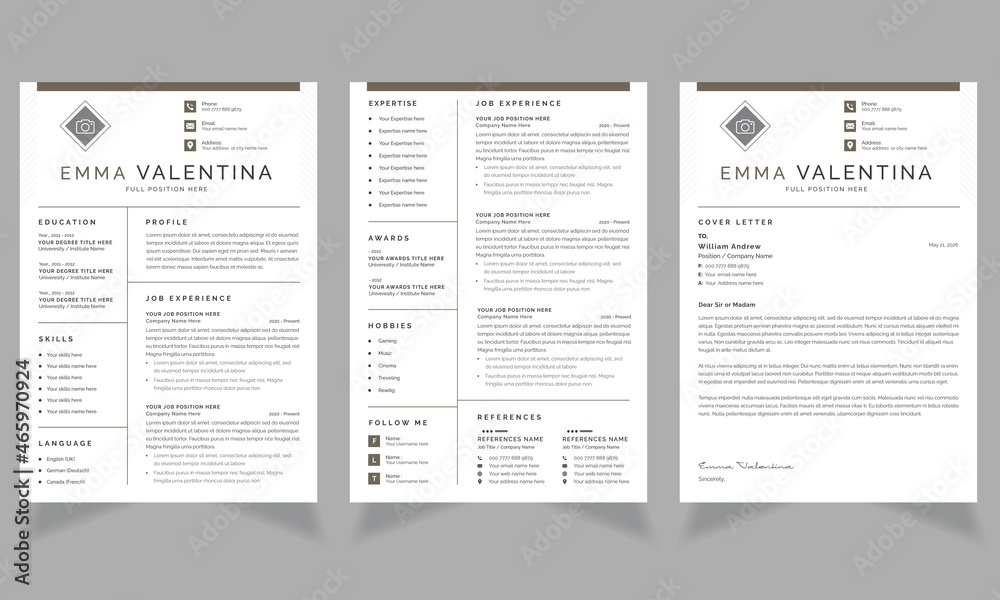 Minimalist Resume Layout with Coffee and Line Accents