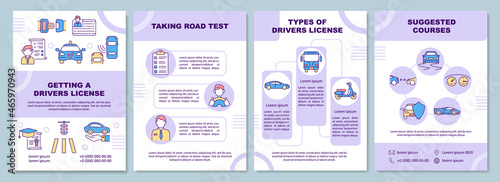 Driving school brochure template. Drivers education. Flyer, booklet, leaflet print, cover design with linear icons. Vector layouts for presentation, annual reports, advertisement pages