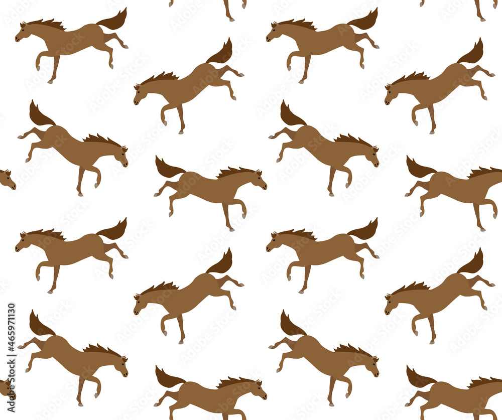 Vector seamless pattern of flat cartoon horse kicking isolated on white background Vector seamless pattern of flat cartoon horse kicking isolated on white background