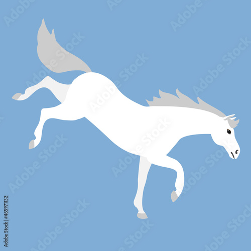 Vector flat cartoon horse kicking isolated on blue background