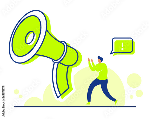 Announcing News Vector Illustration - Amazing illustration of a guy yelling at a megaphone suitable for website, mobile apps, news, notification, and illustration in general - Vector Flat Illustration
