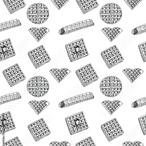 Waffles seamless pattern vector illustration, hand drawing doodles