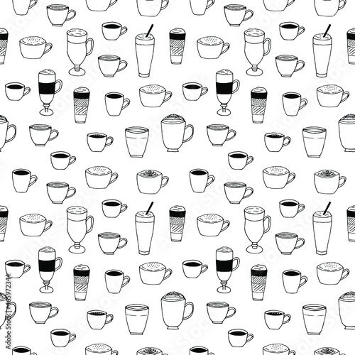 Coffee seamless pattern vector illustration, hand drawing doodle