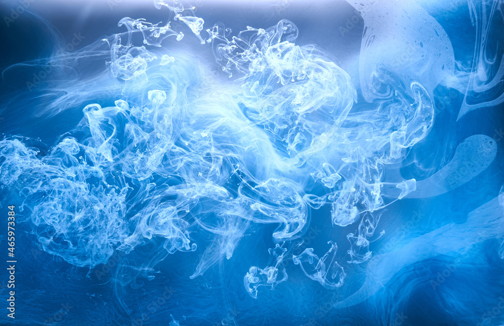 Fototapeta premium Abstract blue ocean sea background, indigo ink sky, liquid azure paint underwater, swirling smoke wallpaper