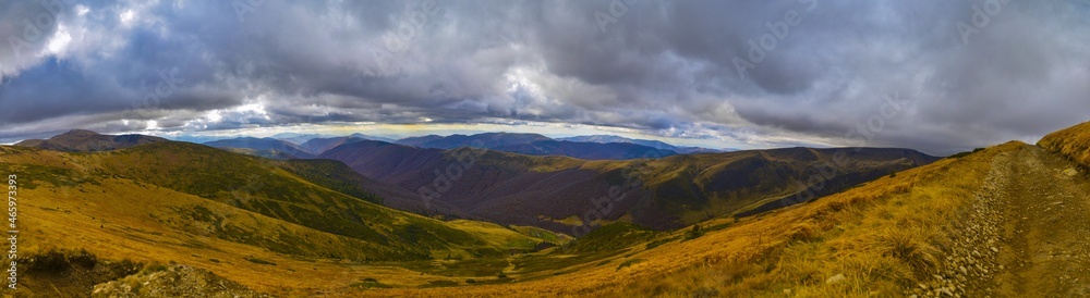 panoramic view, on the autumn landscape in the mountains