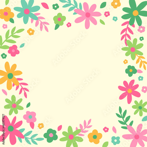 Cute colorful simple floral border frame vector.