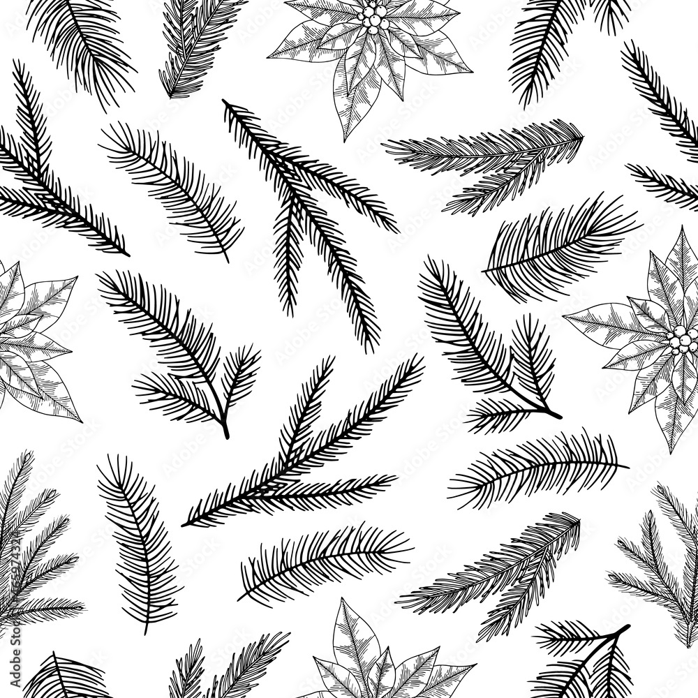 Holiday Seamless Pattern with Christmas forest branches. Holiday Seamless Pattern with Christmas forest branches.