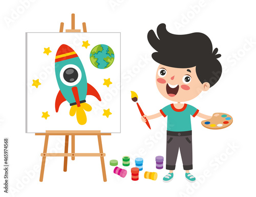 Funny Kid Coloring And Painting