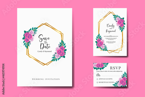 Modern Wedding invitation frame set,  Beautiful Rose Flower design Invitation Card Template
